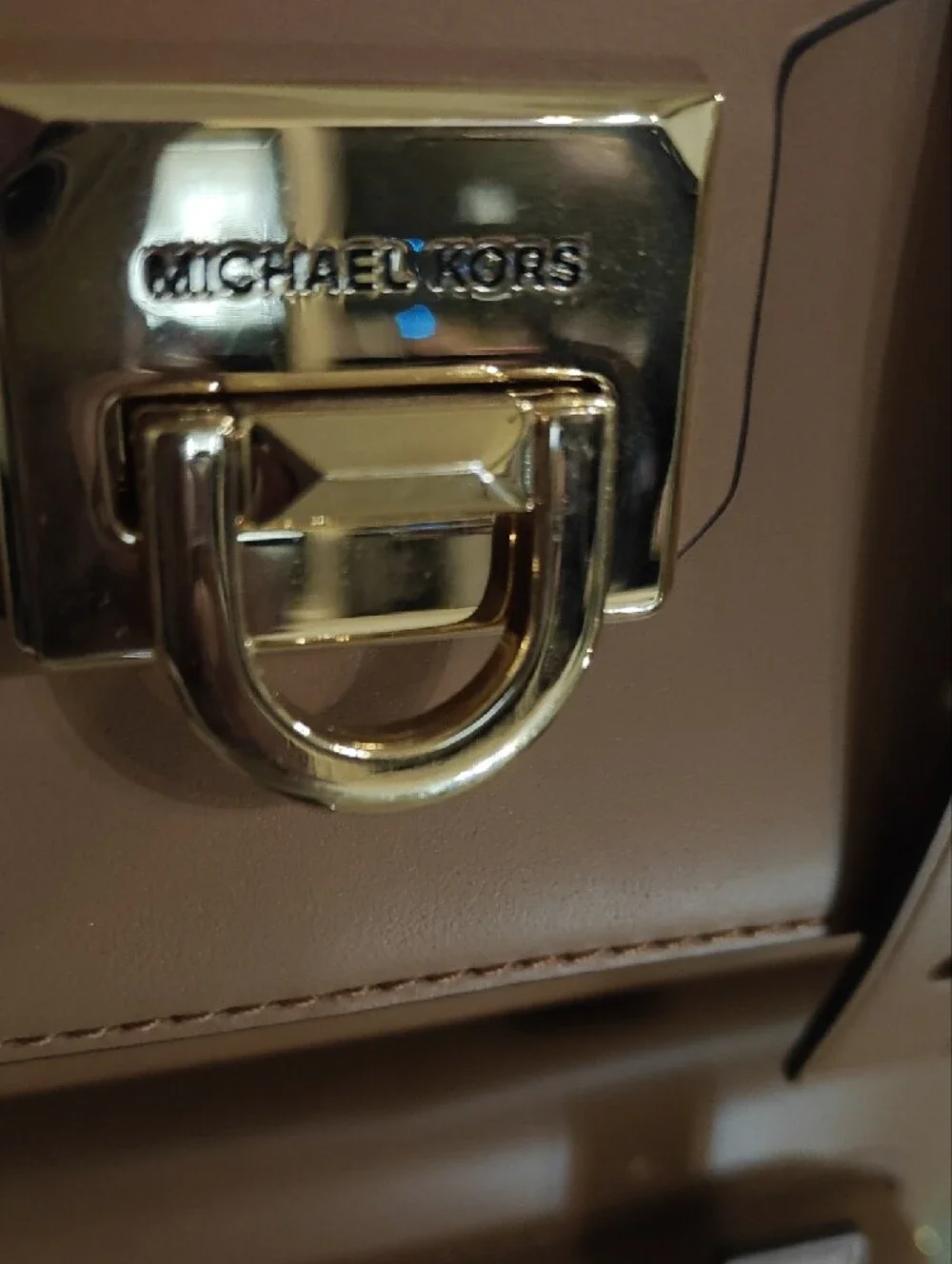 Michael Kors Carmel Colored Leather Studded Manhattan with Gold Hardware